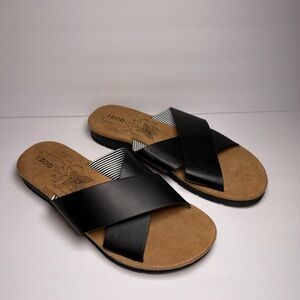 IZOD Size 8 Women's Alyssa Cross Strap Comfort Sandal Slide Black Slip On Shoes